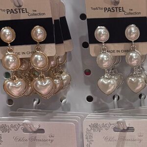 Heart Faux Pearl Drop Earrings - Choice Of Silver Or Gold